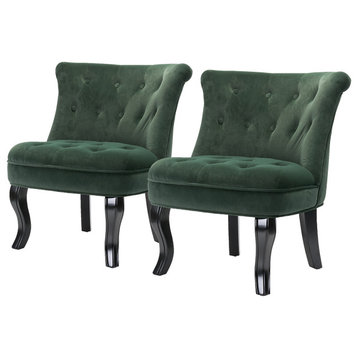 Upholstered Accent Chair With Tufted Back, Set of 2, Pine Green