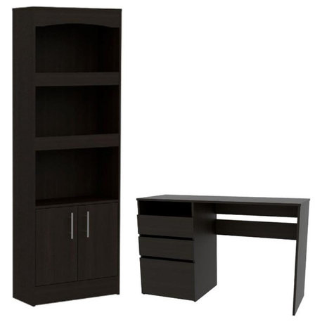 Home Square 2-Piece Set with Cabinet Bookcase and Three Drawer Computer Desk