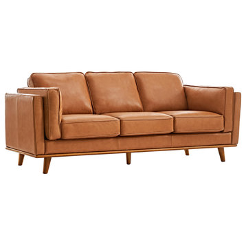 Valencia Artisan 87.8" Wide Three Seats Full Top Grain Leather Sofa Cognac Color