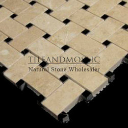 Crema Marfil Marble Basketweave Mosaic Tile with Nero Marquina Black Dots Polish - Products