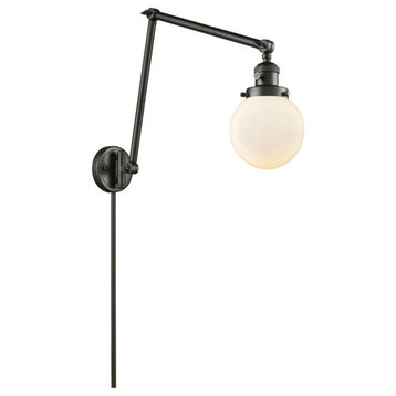Beacon 1-Light LED Swing Arm Light, Oil Rubbed Bronze, Glass: White Cased