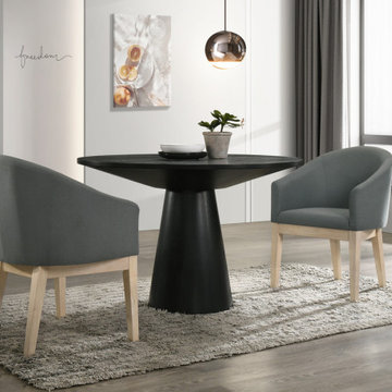 Jasper 3Pc 47" Round Dining Table Set with Gray Barrel Chairs