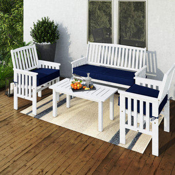 Miramar Whitewashed Hardwood Outdoor Chair, Coffee Table Set, 4pc