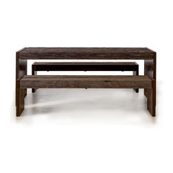 Outdoor Furniture, Antique Wood and Steel Bench and Table - Outdoor Dining Furniture