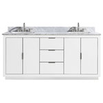 Avanity Corporation - Avanity Austen 72" Vanity in White/Silver Trim and Carrara White Marble Top - The Austen 73 in. vanity combo is simple yet stunning. The Austen Collection features a minimalist design that pops with color thanks to the refined White finish with brushed silver trim and hardware. The vanity combo features a solid wood birch frame, plywood drawer boxes, dovetail joints, a toe kick for convenience, soft-close glides and hinges, carrara white marble top and dual rectangular undermount sinks. Complete the look with matching mirror, mirror cabinet, and linen tower. A perfect choice for the modern bathroom, Austen feels at home in multiple design settings.