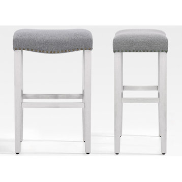 WestinTrends 2PC 29" Upholstered Saddle Seat Bar Height Stool Set, Accent Chair, Gray