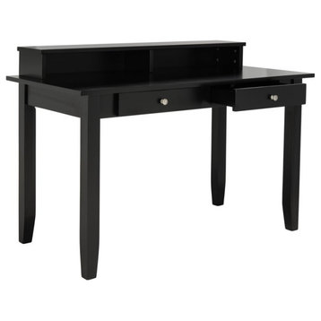Contemporary Desk, Worktop With Low Hutch & 2 Open Compartments, Matte Black