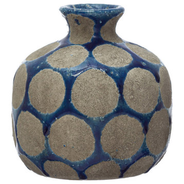 Terra-cotta Vase with Wax Relief Dots, Aqua and Cement