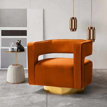 Comfy Swivel Barrel Chair With Metal Base, Orange