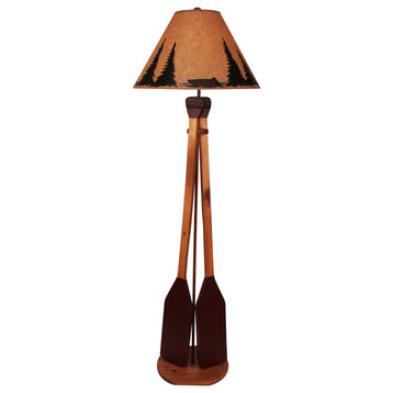 Stained and Red 2-Paddle Floor Lamp With Canoe and Tree Shade