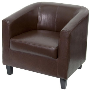 Transitional Accent Chair, Unique Barrel Back Design With Padded Seat, Brown