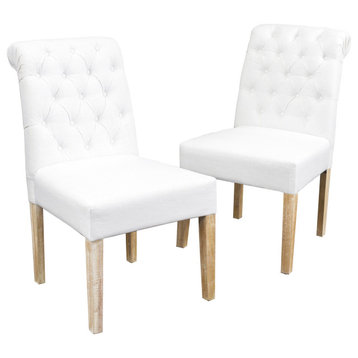 GDF Studio Elmerson Roll Back Dining Chairs, Set of 2, White