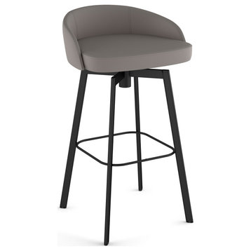 Cruz Swivel Stool, Taupe Grey Faux Leather / Black Metal, Counter Height
