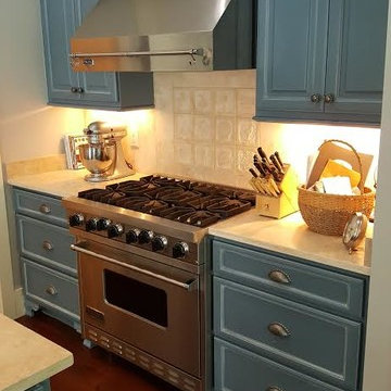 Pale Blue Kitchen With White Glaze Applied