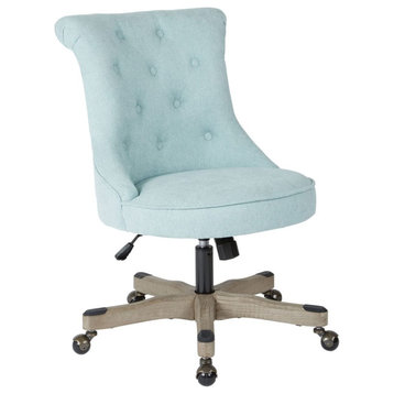 Classic Office Chair, Wooden Base With Button Tufted Back & Piping Trim, Mist