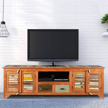 Rustic Reclaimed Wood Rainbow Shutter Doors TV Stand Media Console