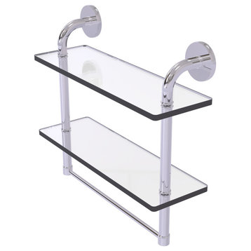 Remi Collection 16" 2-Tiered Glass Shelf, Integrated Towel Bar, Polished Chrome