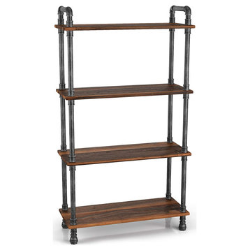 Industrial Bookshelf, Pipe Style Metal Frame With Pine Wood Shelves