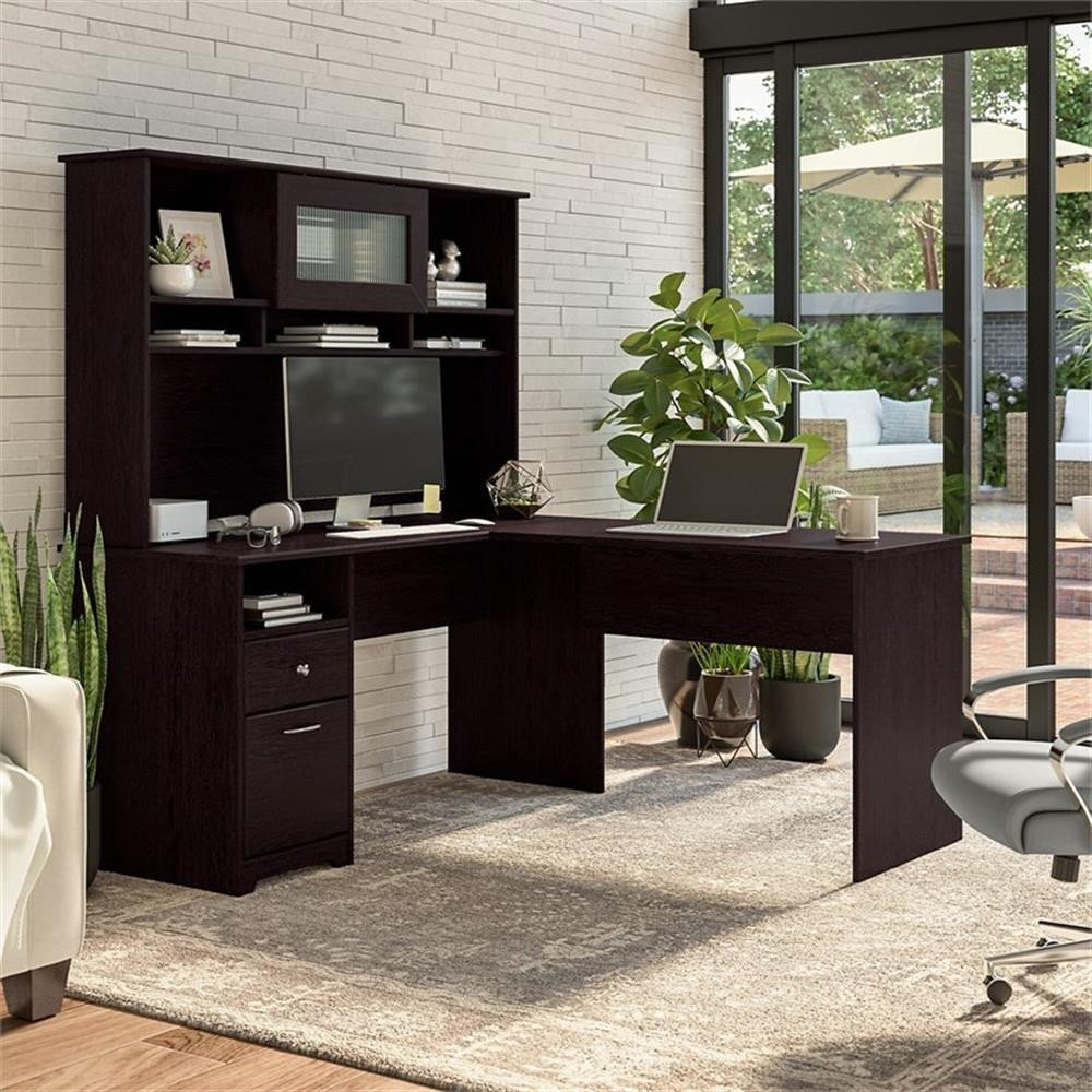 Cabot 60W L Shaped Computer Desk with Hutch in Ash Gray - Engineered ...