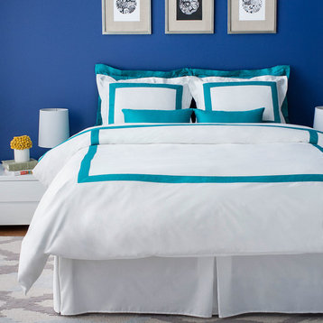 LaCozi Cotton Sateen Modern Hotel Teal Turquoise Duvet Cover Set, Queen