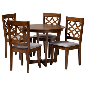 Jaymes Modern Gray Fabric and Walnut Brown Wood 5-Piece Dining Set