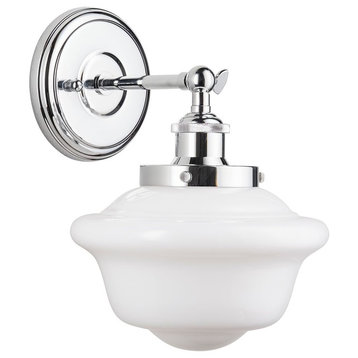 Lavagna 1 Light Schoolhouse Wall Sconce with Milk Glass, Polished Chrome