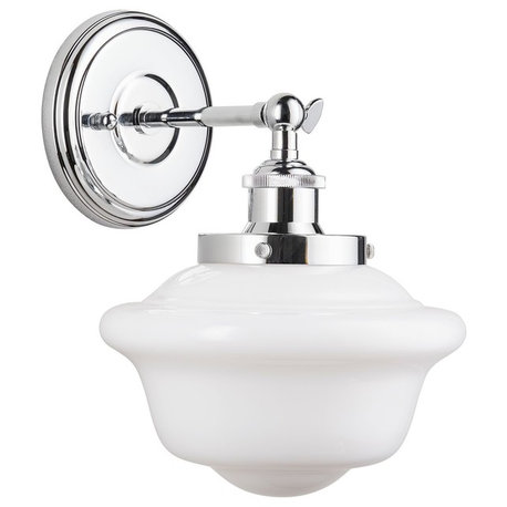 Lavagna 1 Light Schoolhouse Wall Sconce with Milk Glass, Polished Chrome