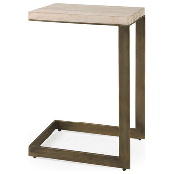 Faye 14Lx18Wx26H Barely Gray Finish Wood With Gold Metal Base C Side Table