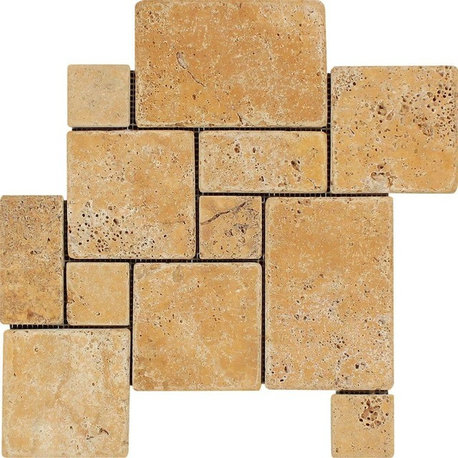 Travertine Opus Mini Pattern Mosaic (Interlocking) Tumbled