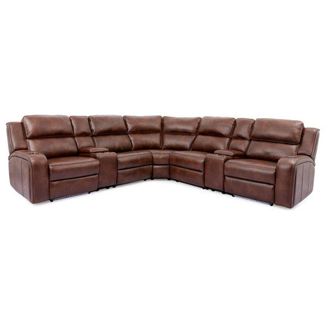 Furniture of America Novar Faux Leather Reclining Sectional in Brown