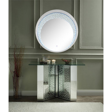 ACME Nysa Round Wall Decor with LED Light in Mirrored and Faux Crystals