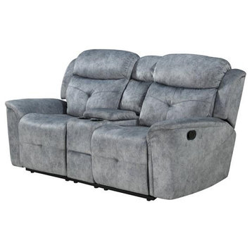 Bowery Hill Modern Fabric Motion Reclining Loveseat with Console in Silver Gray