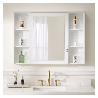 Solid Wood Bathroom Medicine Cabinet With Silver Coated Mirror, 42"x30 ...