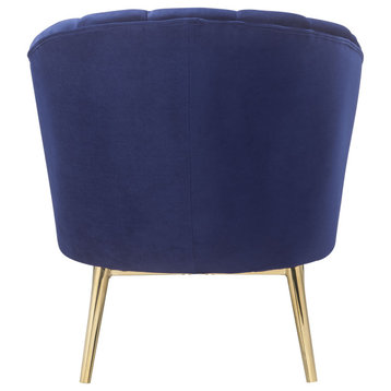 32" Blue And Copper Velvet Tufted Barrel Chair