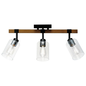 Austin 3-Light Faux Wood Track Lighting with Matte Black Accents