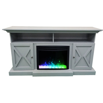 62" Summit Farmhouse Electric Fireplace Mantel With Crystal Insert, Slate Blue