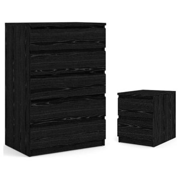 Tvilum Canada 2 Piece Bedroom Set with 5 Drawer Chest and 1 Nightstand in Black
