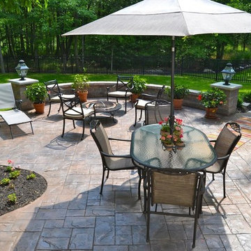 Colored Stamped Concrete Patio & Sitting Wall