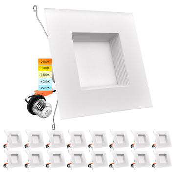 Luxrite 5/6' LED Square Recessed Lighting 5 Color Selectable 1100lm 16 Pack