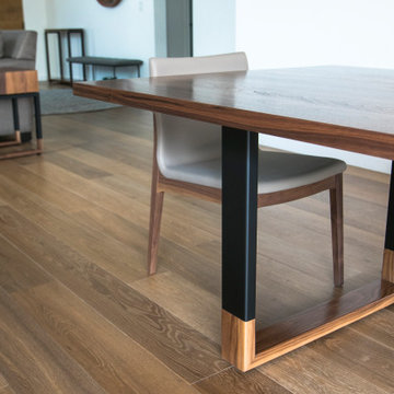 Expandable 'Blend' Walnut and Steel Dining Table // Wood-Capped Steel Legs