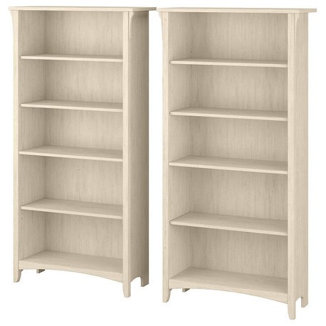 Elegant Antique White Bookcases, Set of 2 with Spacious 5-Shelf Design, Antique White