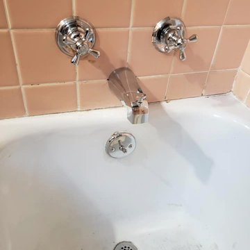 Updated Vintage Peach Bathroom - replaced bath fixtures
