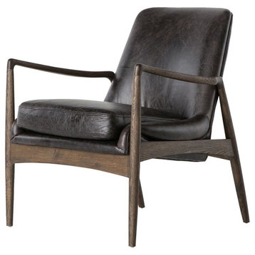 Braden Mid-Century Modern Black Leather Club Chair
