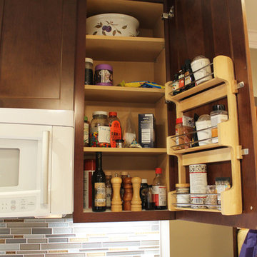 Transitional Kitchen with Cherry Cabinets, Quartz Countertops, Mosaic Backsplash