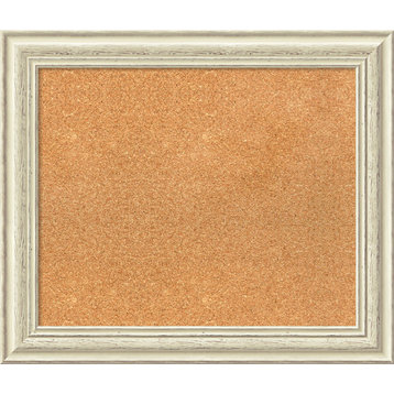 Framed Cork Board, Country White Wash Wood, 26x22