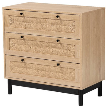 Baxton Studio Cherelle 3-Drawer Mid-Century Wood Storage Cabinet in Brown/Black