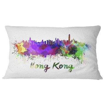 Hong Kong Skyline Cityscape Throw Pillow, 12"x20"