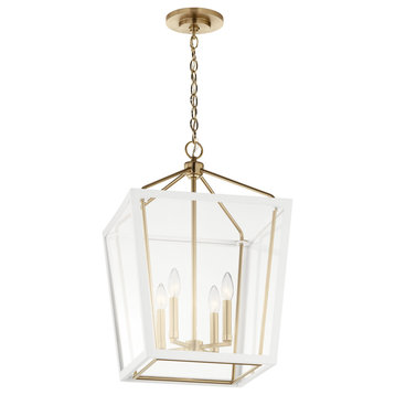Delvin 24" 4 Light Pendant With Clear Glass, Champagne Bronze and White