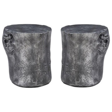 Home Square Resin End Table Stool in Silver Finish - Set of 2