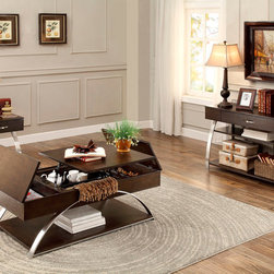 3533-30 MODERN 3PC OAK COFFEE TABLE SET LIFT-TOP COCKTAIL FLIP-FLOP - Coffee Table Sets